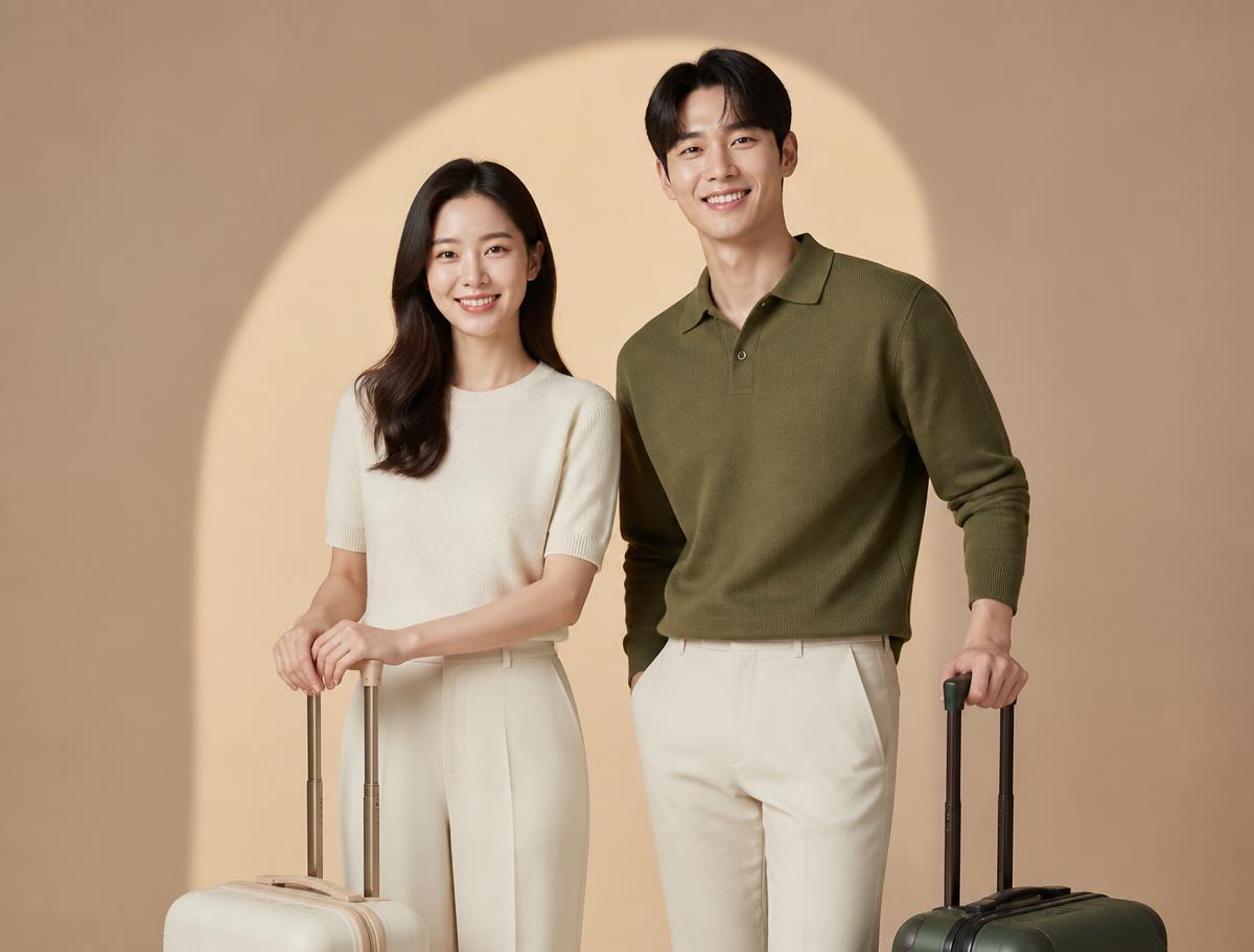 คู่นายแบบนางแบบเกาหลีพร้อมกระเป๋าเดินทาง